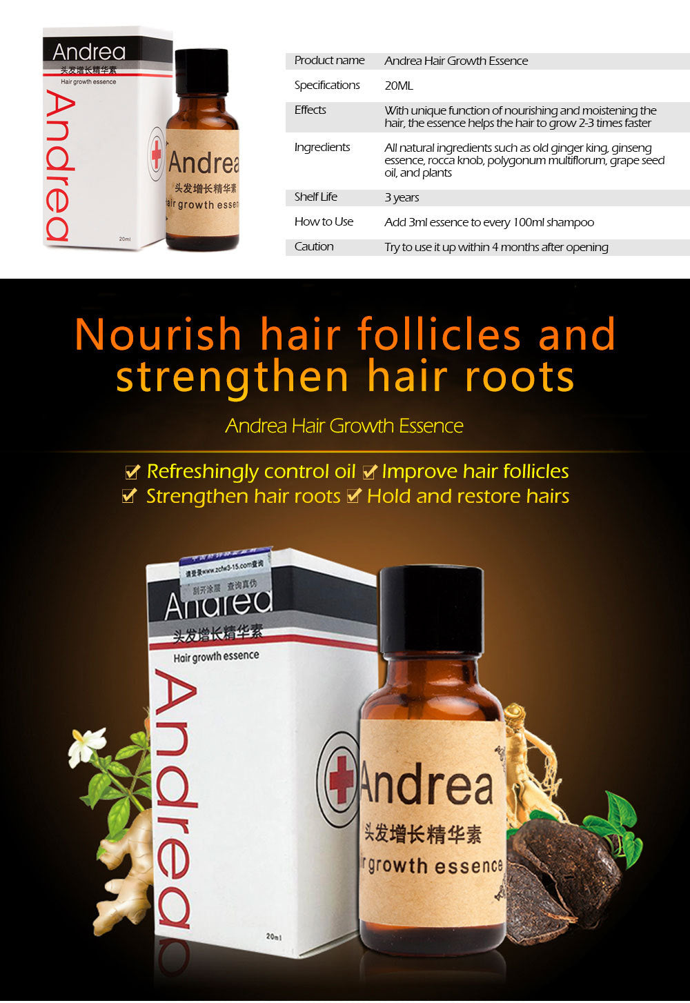 Andrea 20ml Hair Growth Serum - Anti Hair Loss & Keratin Care