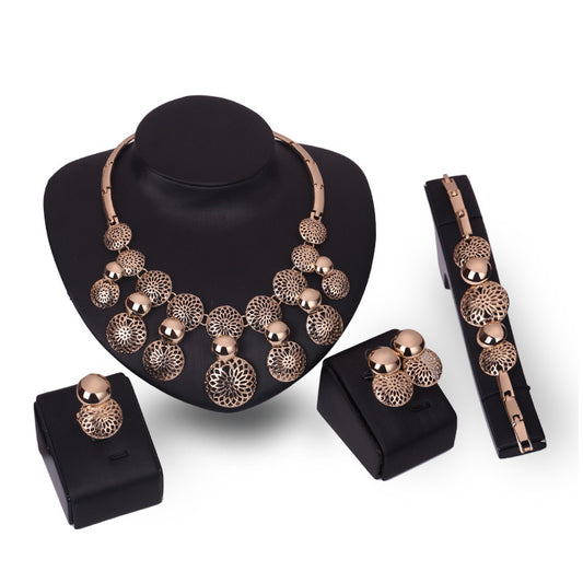 Korean Fashion Bride Jewelry Set - 4-Piece Alloy Set