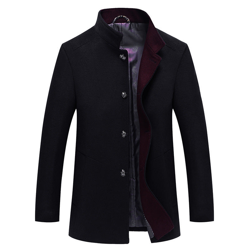 Autumn And Winter New Woolen Coat Slim-fit Youth Mid-length Single-breasted Trench Coat