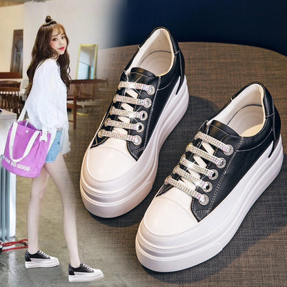 White Leather Platform Casual Board Shoes