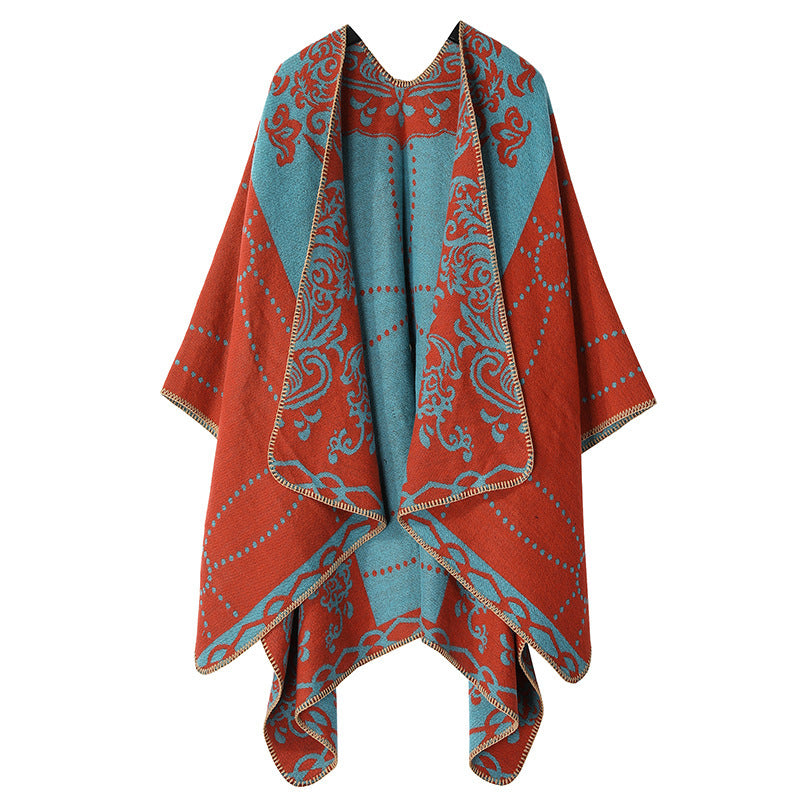 Women's Double-Sided Tassel Split Cloak Shawl: Classical Style