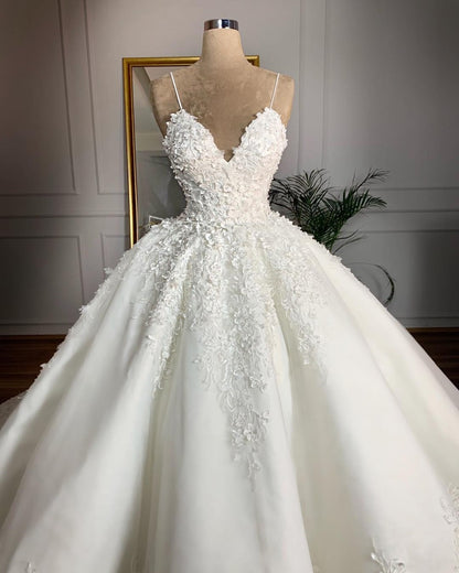 Deep V-neck Lace Wedding Dress