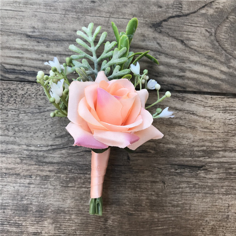 Pre-Wedding Korean Fabric Bride and Groom Corsage with Rose Buds