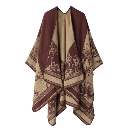 Women's Double-Sided Tassel Split Cloak Shawl: Classical Style