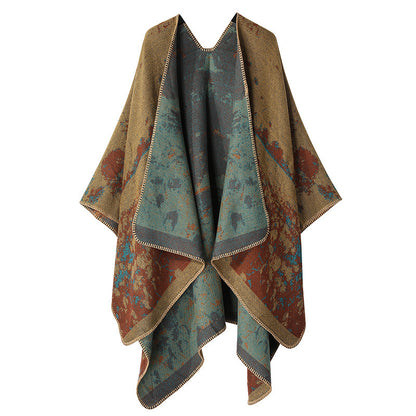 Women's Double-Sided Tassel Split Cloak Shawl: Classical Style