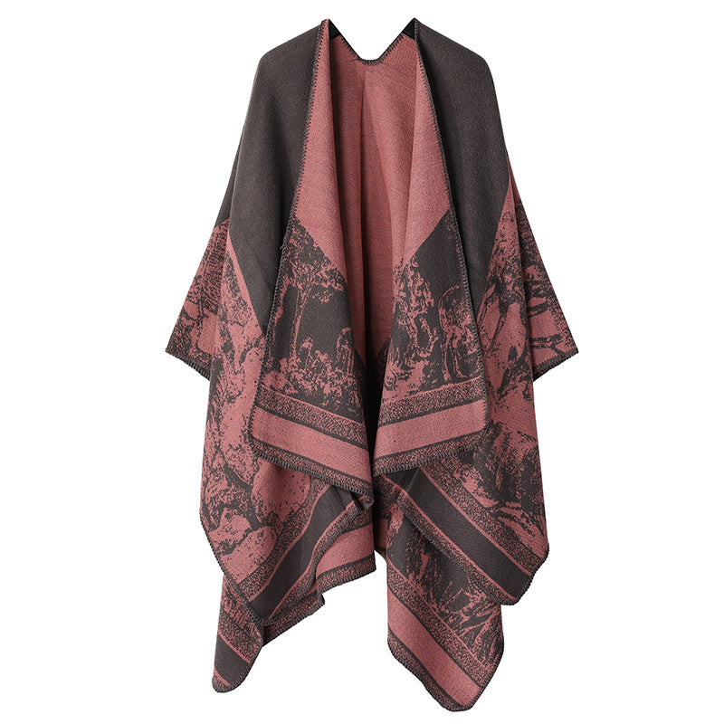 Women's Double-Sided Tassel Split Cloak Shawl: Classical Style