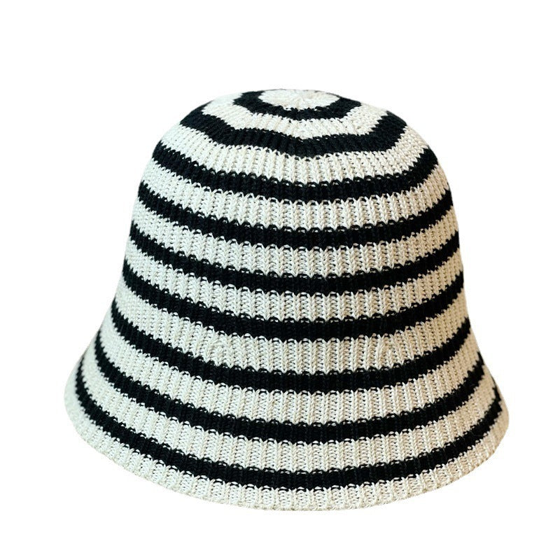 Sunshade Leisure Striped Knitted Dome Bucket Foldable Tide Bucket Hat