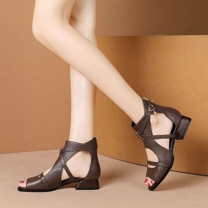 Chunky Heel Fish Mouth Sandals