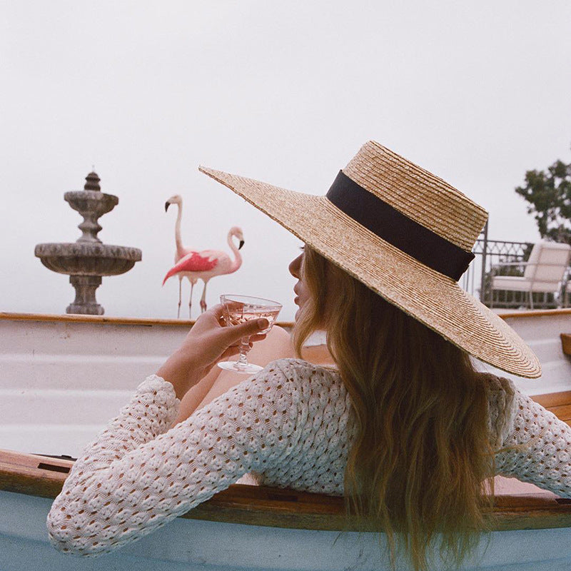 Seaside Sunshade Beach Super Large Brim Flat Top Straw Sun Hat