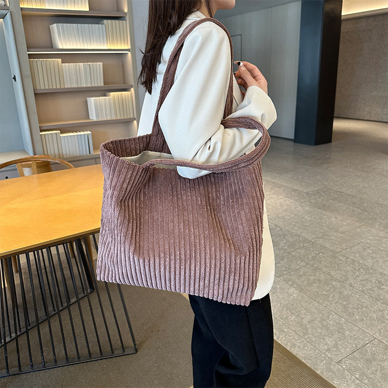 Retro Corduroy Solid Color Shoulder Bag