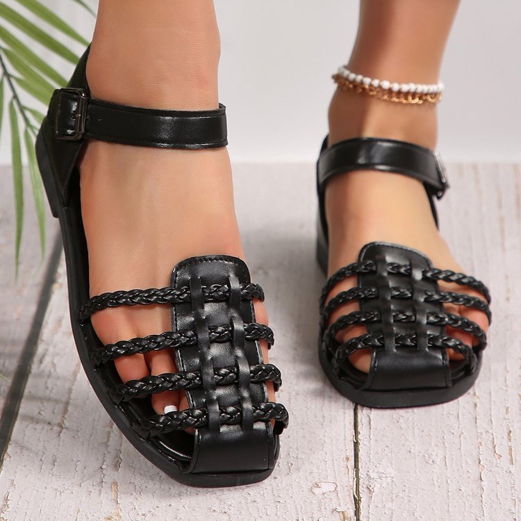 Closed-Toe Hollow Woven Sandals