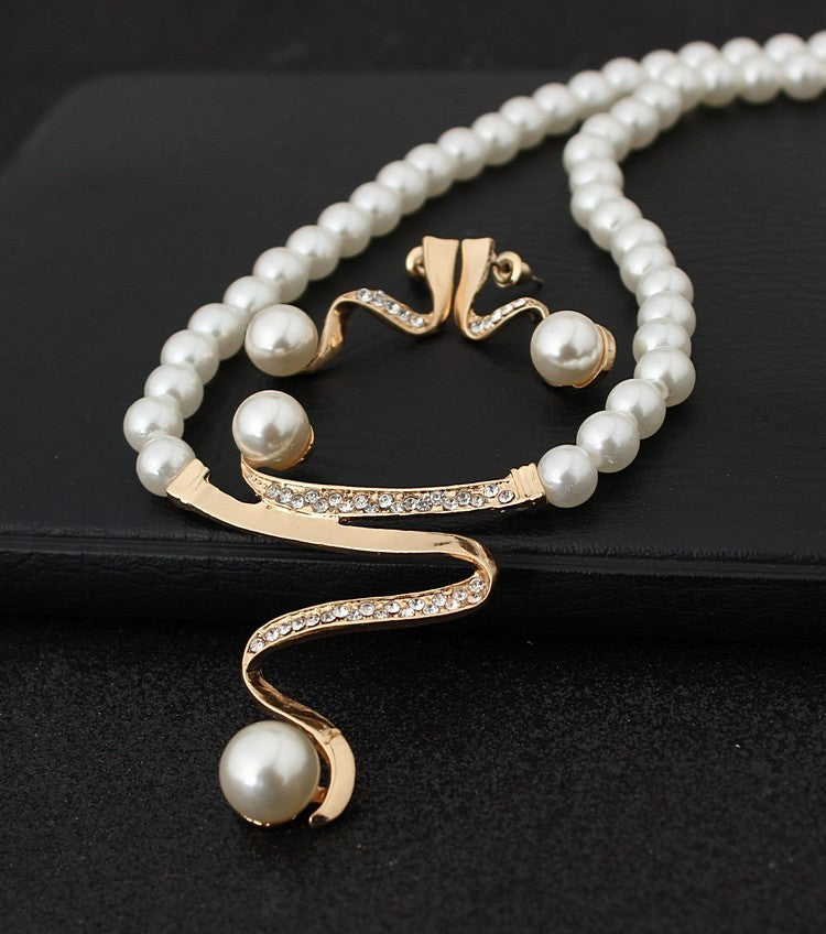 Diamond Crystal Pearl Jewelry Set - Wholesale