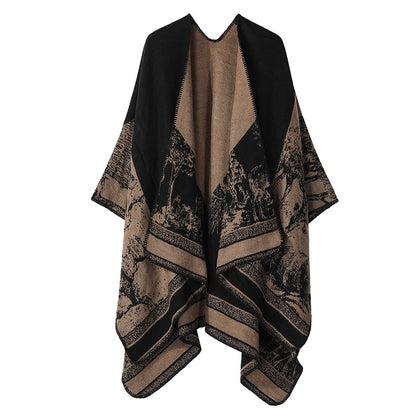 Women's Double-Sided Tassel Split Cloak Shawl: Classical Style