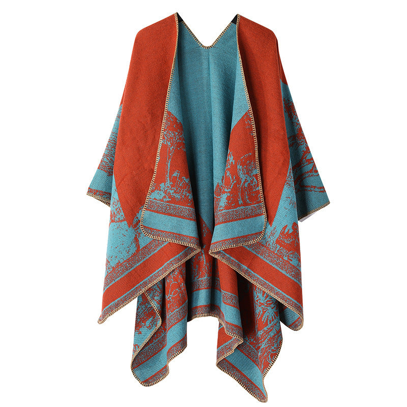 Women's Double-Sided Tassel Split Cloak Shawl: Classical Style