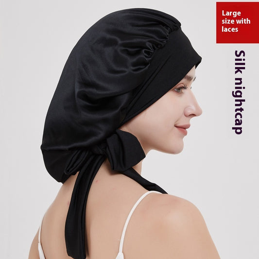 Wide-brimmed Lace-up Adjustable Elastic Large Silk Nightcap