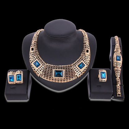 Alloy Gemstone Bridal Jewelry Set - 4 Pieces