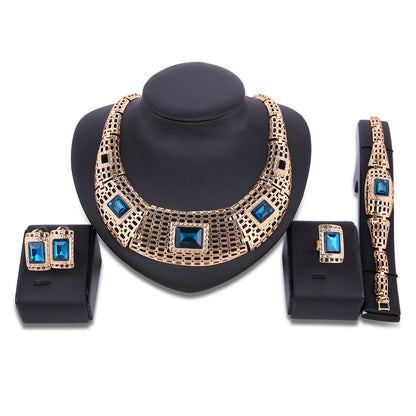 Alloy Gemstone Bridal Jewelry Set - 4 Pieces