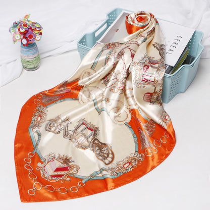 High-end Versatile Retro Printed Artificial Silk Scarf For Women