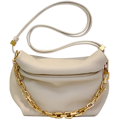 Leather Folds Cloud Chain Cowhide Crossbody Bag