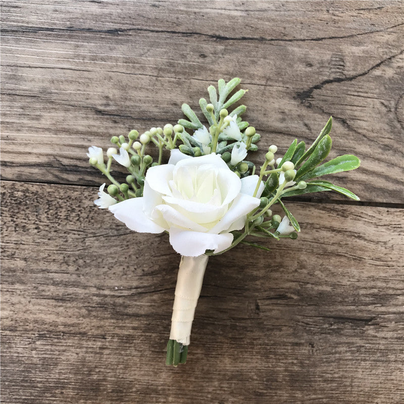 Pre-Wedding Korean Fabric Bride and Groom Corsage with Rose Buds