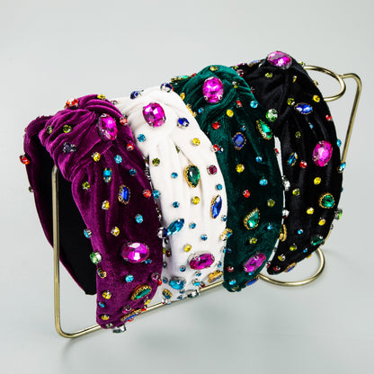 Crystal Knotted Fabric Headband Colorful Diamond