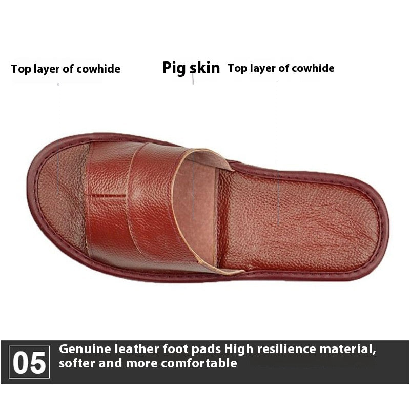 Home Indoor Non-slip Soft Bottom Cowhide Sandals