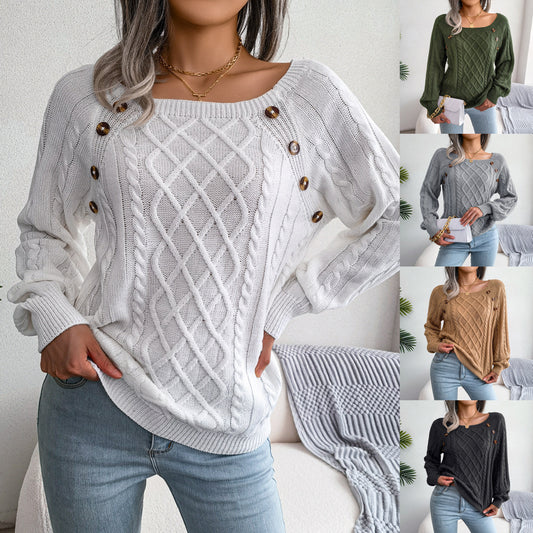 Square Neck Knitted Sweater Winter Long Sleeve Top