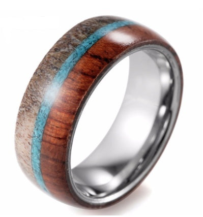 SHARDON 8mm Tungsten Ring with Wood Inlays and Antlers