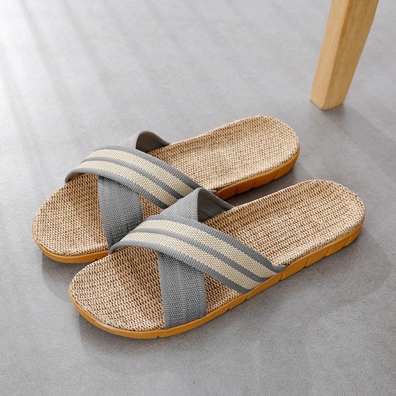 Couple's Indoor Non-slip Linen Platform Slippers