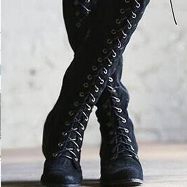 Low Heel High-Top Lace-Up Women's Boots