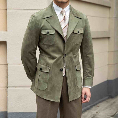 Vintage Multi-pocket Hunting Men's Italian Casual Plankton Handsome Trench Coat