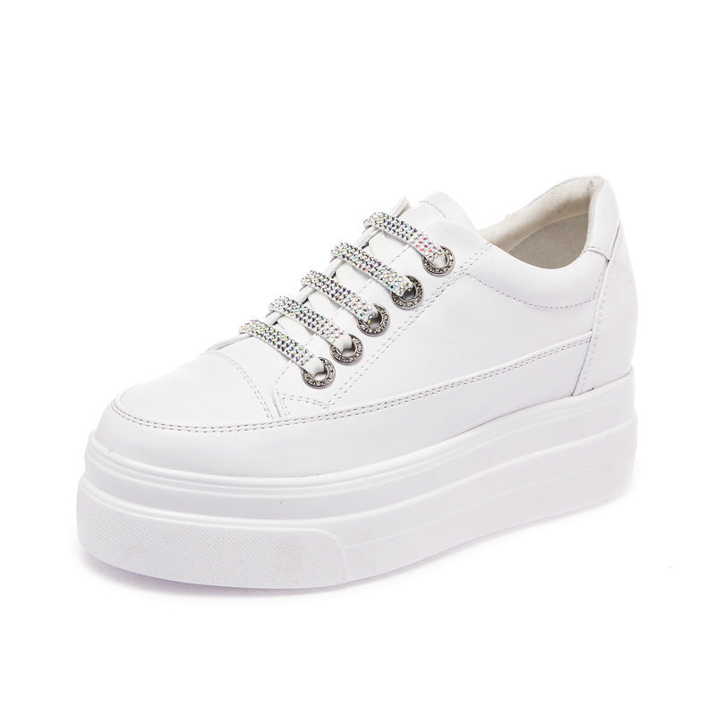 White Leather Platform Casual Board Shoes