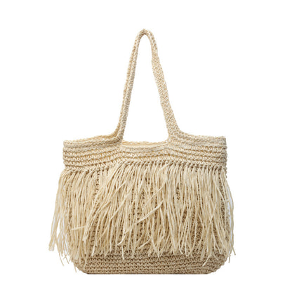 Straw Woven Large Capacity Tassel Shoulder Bag