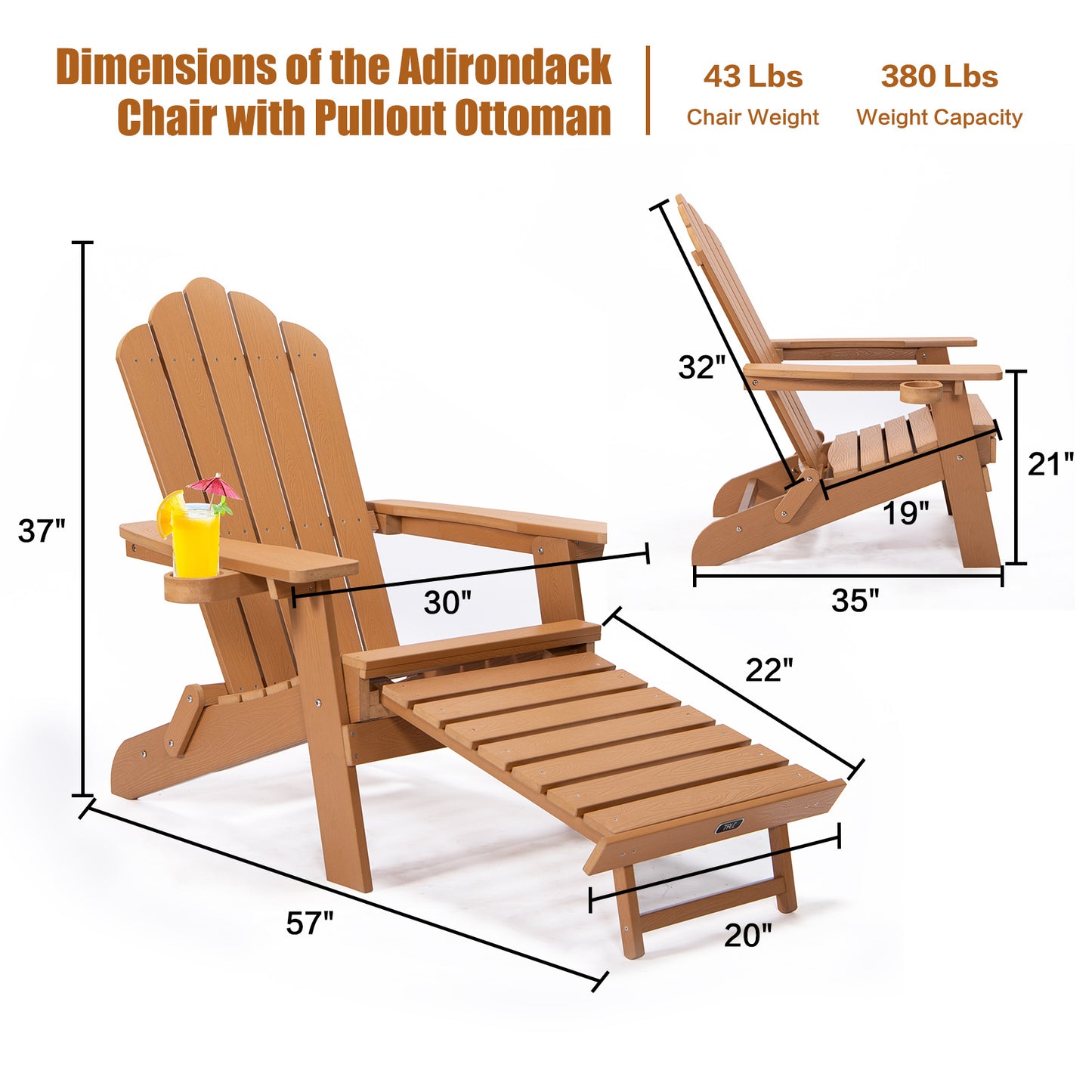 TALE Folding Adirondack Chair with Ottoman & Cup Holder