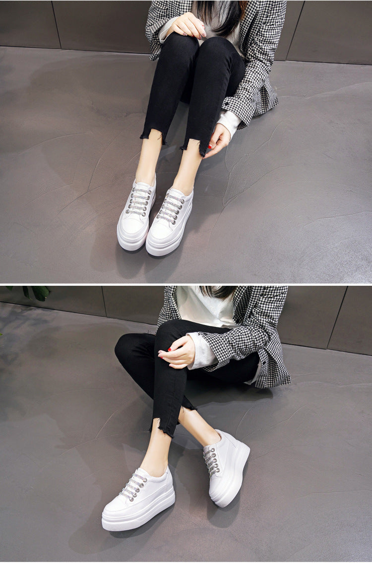 White Leather Platform Casual Board Shoes