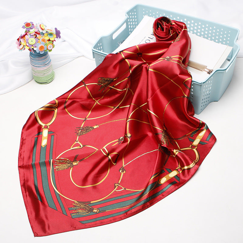 High-end Versatile Retro Printed Artificial Silk Scarf For Women