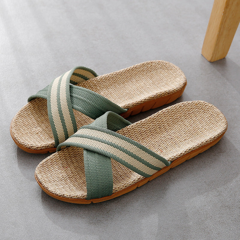 Couple's Indoor Non-slip Linen Platform Slippers