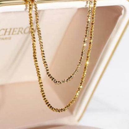 18K Gold Laser Bead Wave Chain Necklace