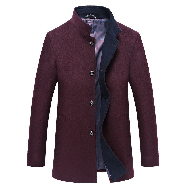 Autumn And Winter New Woolen Coat Slim-fit Youth Mid-length Single-breasted Trench Coat