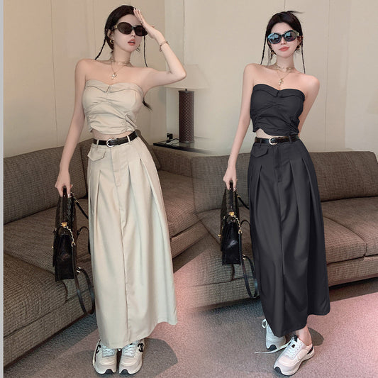 Slimming High Waist Belted Skirt Tube Top Set