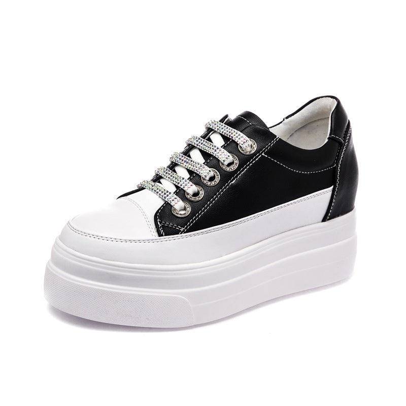 White Leather Platform Casual Board Shoes