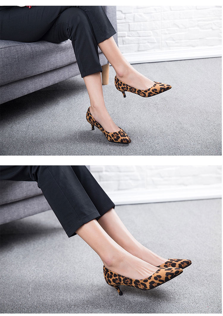 Leopard Pointed High Heels Korean Style