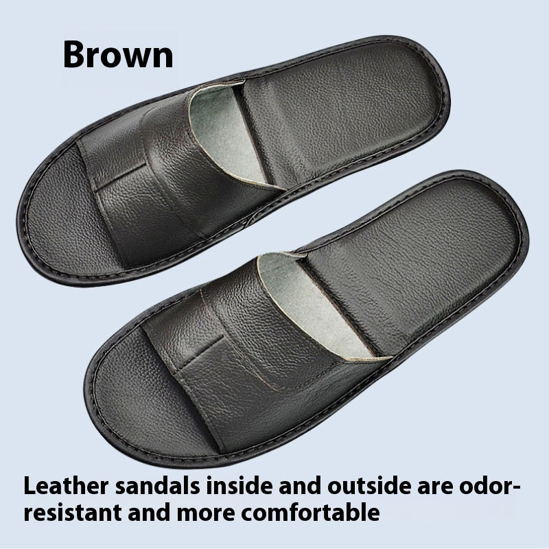 Home Indoor Non-slip Soft Bottom Cowhide Sandals