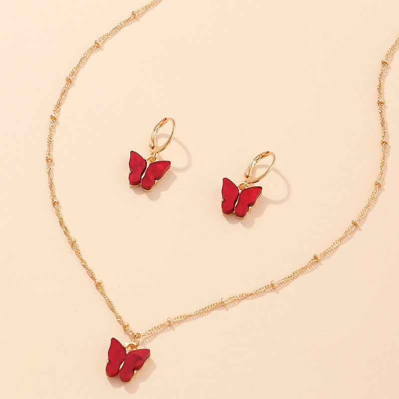 Butterfly Resin Necklace & Earring Set