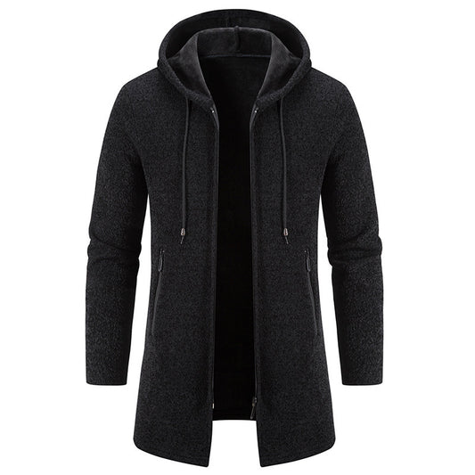 Autumn And Winter Fleece-lined Thickening Trendy Solid Color Men's Cardigan