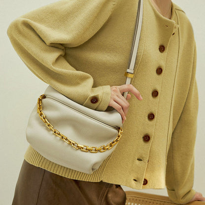 Leather Folds Cloud Chain Cowhide Crossbody Bag