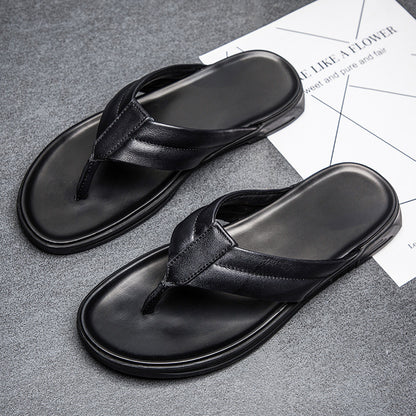 Men's Summer Leather Flip-flops Beach Slippers