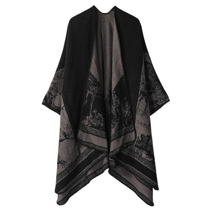 Women's Double-Sided Tassel Split Cloak Shawl: Classical Style