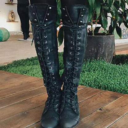 Low Heel High-Top Lace-Up Women's Boots