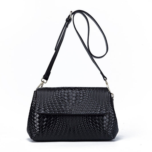 Leather Woven Crossbody Messenger Bag